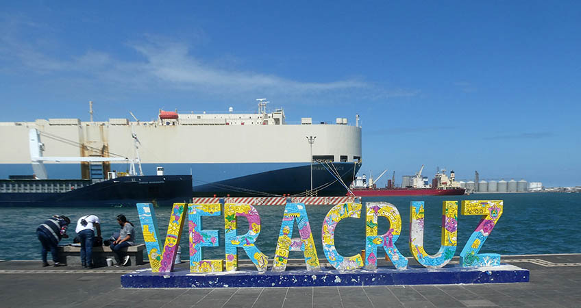 Large letters of Veracruz at harbor, Mexico