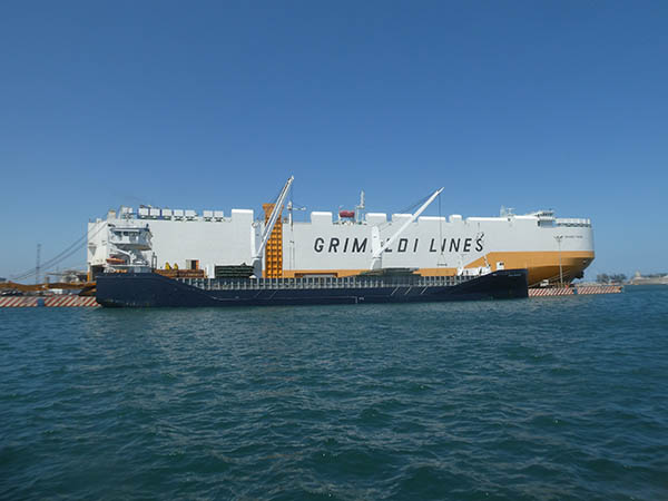 Large ship Grimaldi LInes in Veracruz harbor, Mexico