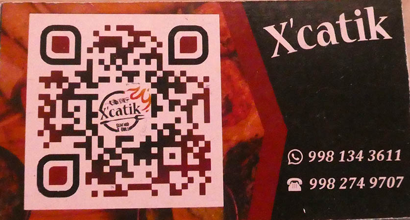 QR code for menu at X'catik Restaurant, Isla Mujeres, Mexico