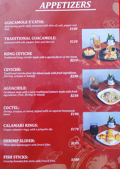 physical menu, X'catik Restaurant, Isla Mujeres, Mexico