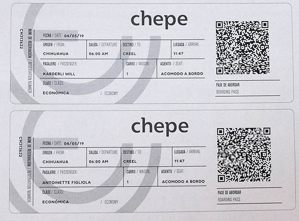 Our El Chepe train tickets, first leg