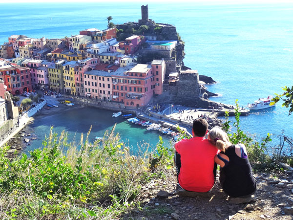 Randy and Lori Grant overlooking the Cinque Terra town of Vernazza in Italy