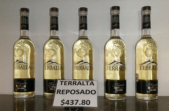 A row of Terralta Reposado at current pricing, Arrandas, Mexico, Jalisco