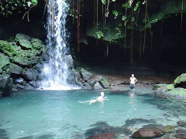 Lounging in the Emerald Pool, Dominica, The Nature Island of the Caribbean 