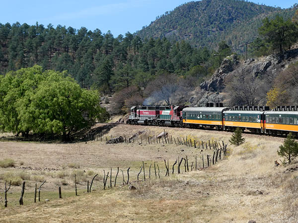 El Chepe Train going through the mountains, Copper Canyon, Mexico