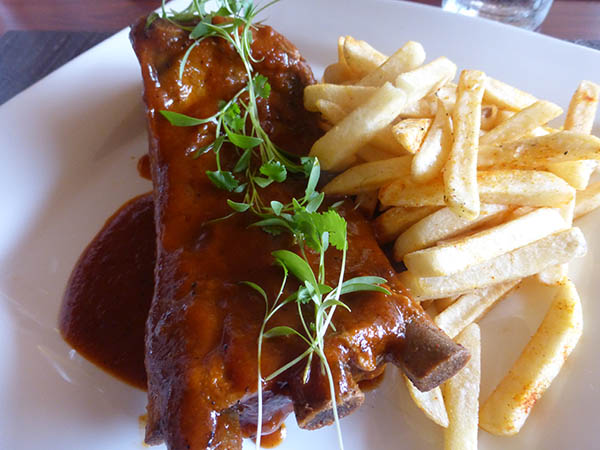 The ribs with a tangy mango BBQ sauce and rosemary fries