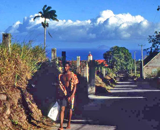 Local man walking the street in Nevis, West Indies