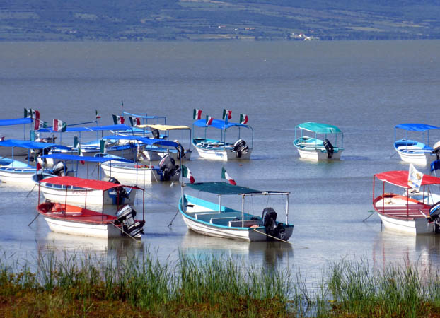 Boats on Placid Lake Chapala, Mexico