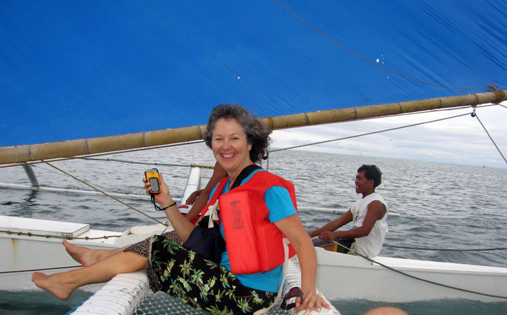 Akaisha on a sailboat in Boracay, Philippines
