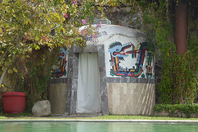 Sauna with painted Aztec design