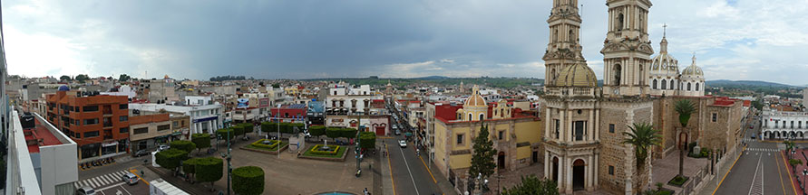 Panoramic view of Cathedral and surrounding area, Tepatitlan, Mexico