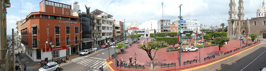 A panoramic view of the Plaza from the government building, Tepatitlan, Mexico