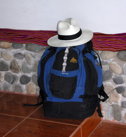 Billy's backpack and Panama Hat - he's ready to go traveling!