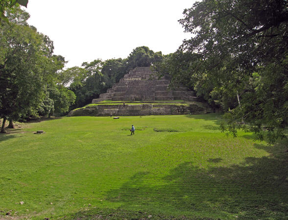 Lovely wide view of an area between a Maya neighborhood and a temple. Lamanai, Belize