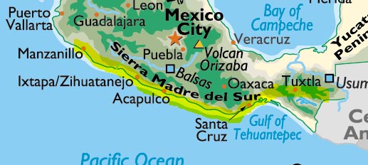 Map of the Mexican Pacific Coast route we took