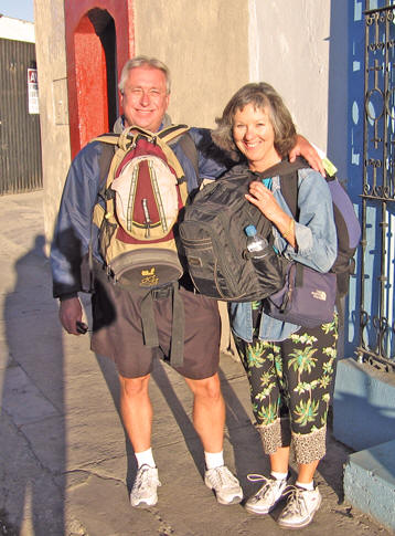 Billy and Akaisha with their packs in Oaxaca, Mexico