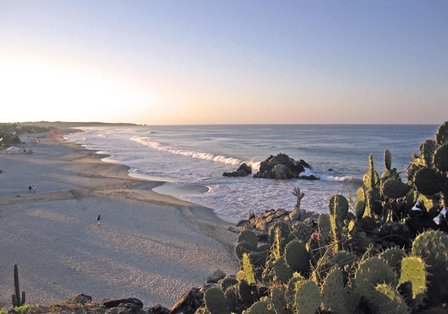 A late afternoon view of Zicatela beach from the lookout point, Puerto Escondido, Mexico