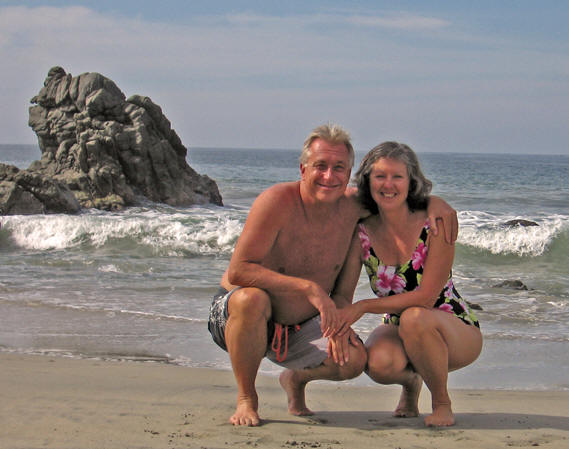 Billy and Akaisha on the beach, Puerto Escondido, Mexico