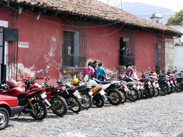 Motorcycles lines up on the street