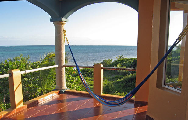 A view of the ocean from a second story hammock